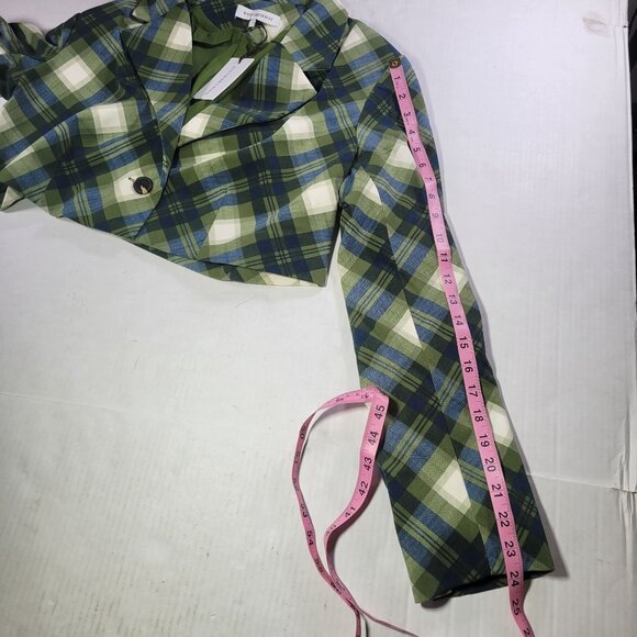 WeWoreWhat Women Green Plaid Cropped Blazer Jacket Size Small - Picture 8 of 10